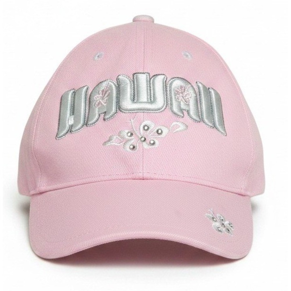 Hawaii Souvenir Baseball Cap OS Pink Embroidered Rhinestone Butterfly